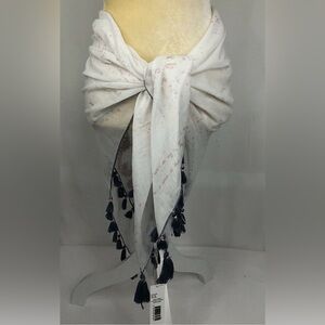 Anna & Ava Scarf/Wrap/Shawl Embroidered with Blue Tassels NWT